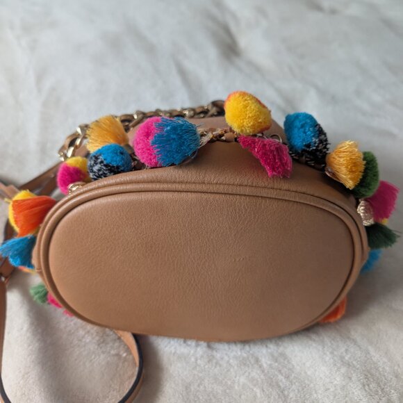 ALDO pom pom tassel bucket purse - tan and colorful - Picture 4 of 12